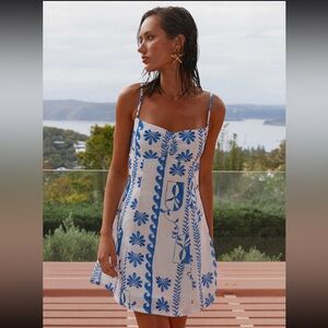 Peppermayo Isla Linen Mini Dress Floral Wave